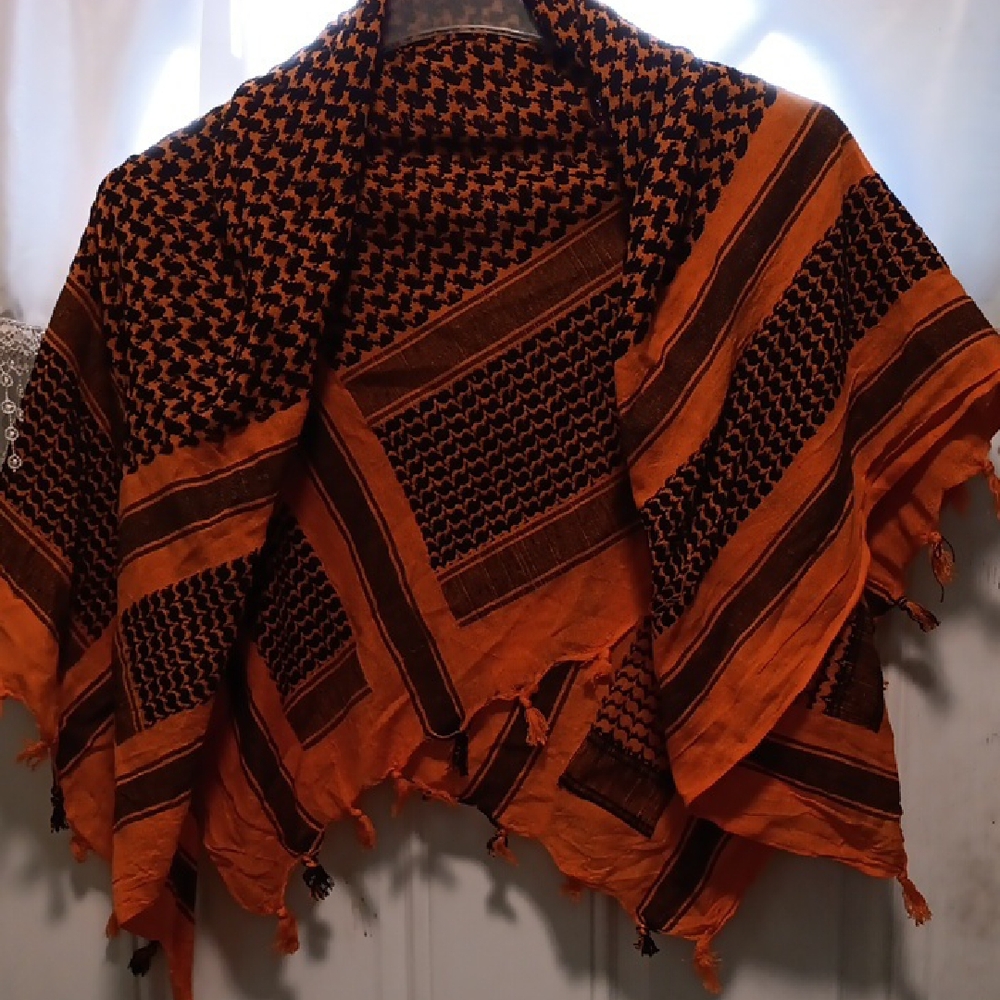 Women's Orange and Black Patterned Shawl/Scarf